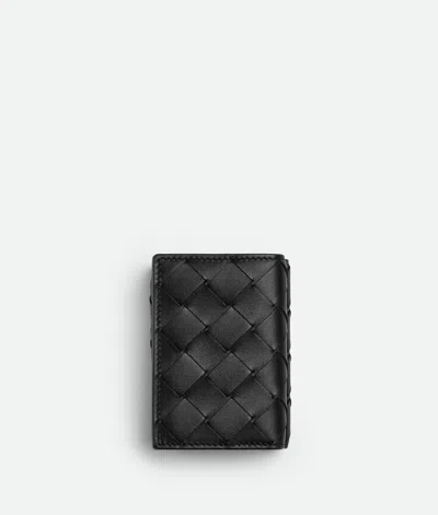 Bottega Veneta Tiny Intrecciato Tri-fold Portemonnaie In Black