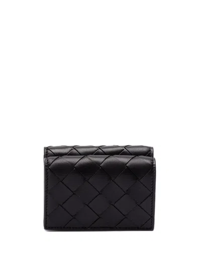 Bottega Veneta `intrecciato Tiny Tri-fold Zip Wallet` In Black  