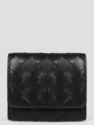 Bottega Veneta Intrecciato Tri-fold Wallet In Black