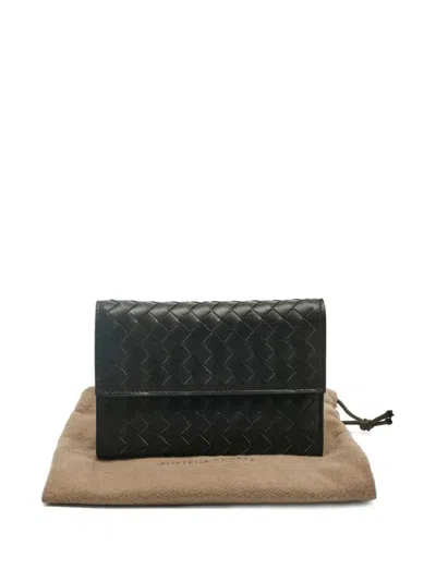 Pre-owned Bottega Veneta Intrecciato Trifold Wallet In Black