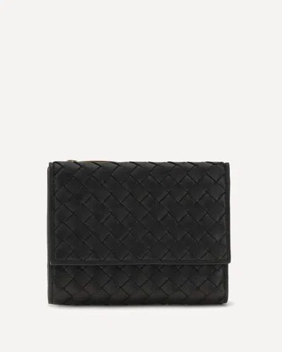 Bottega Veneta Intrecciato Trifold Wallet In Black