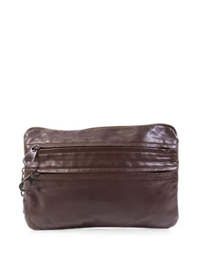 Bottega Veneta Intrecciato Trim Zip-fastening Pouch Clutch In Brown
