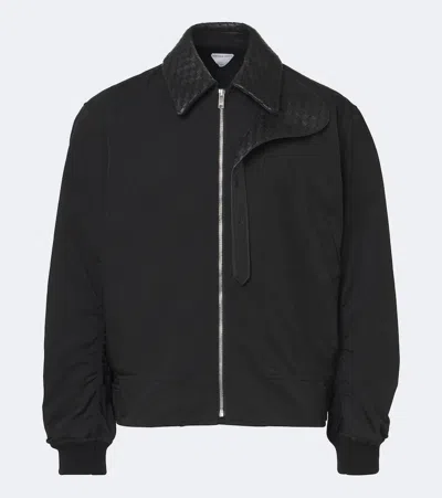 Bottega Veneta Nylon Cotton Tech Twill Blouson Intrecciato Collar In Black