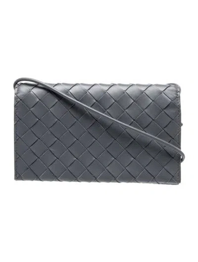 Pre-owned Bottega Veneta Intrecciato Wallet On Strap In Grey