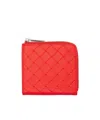 Bottega Veneta Orange Intrecciato Stamp Square Zip Around Wallet In Red