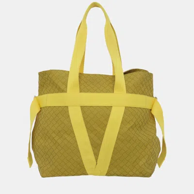 Pre-owned Bottega Veneta Intrecciato Wardrobe 1 East West Tote Bag In Yellow