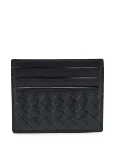 Pre-owned Bottega Veneta Intrecciato Weave Card Holder In Blue