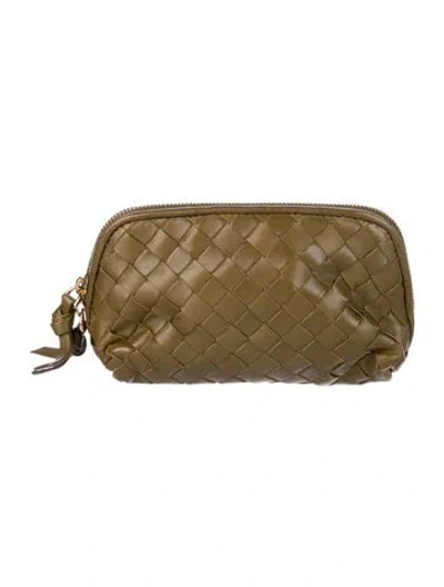 Pre-owned Bottega Veneta Intrecciato Weave Cosmetic Pouch Intrecciato Weave Wallet In Green