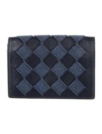 Pre-owned Bottega Veneta Intrecciato Weave Denim Card Holder In Blue
