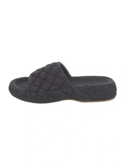 Pre-owned Bottega Veneta Intrecciato Weave Denim Slides W/ Tags In Blue