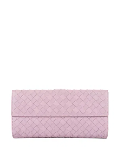 Pre-owned Bottega Veneta Intrecciato Weave Foldover Wallet In Purple