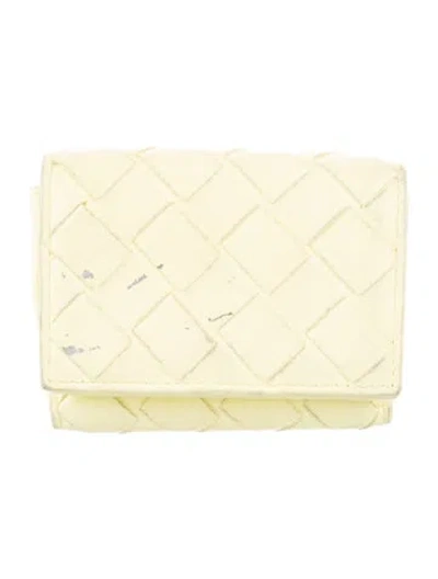 Pre-owned Bottega Veneta Intrecciato Weave Lambskin Compact Wallet In Yellow