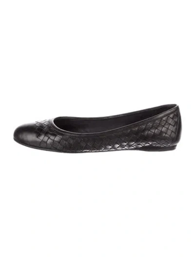 Pre-owned Bottega Veneta Intrecciato Weave Leather Ballet Flats In Black