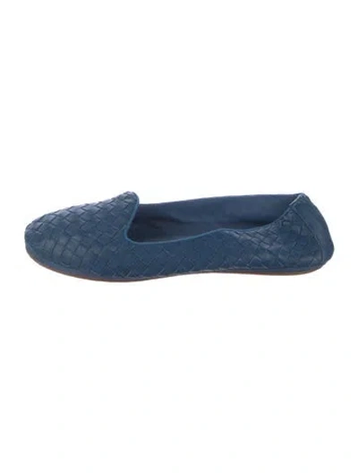 Pre-owned Bottega Veneta Intrecciato Weave Leather Ballet Flats In Blue