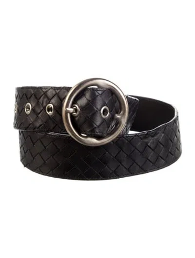 Pre-owned Bottega Veneta Intrecciato Weave Leather Belt In Black