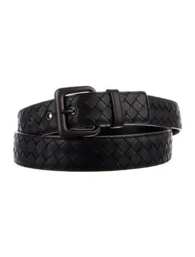 Pre-owned Bottega Veneta Intrecciato Weave Leather Belt In Black