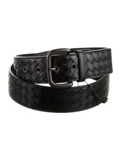 Pre-owned Bottega Veneta Intrecciato Weave Leather Belt In Black