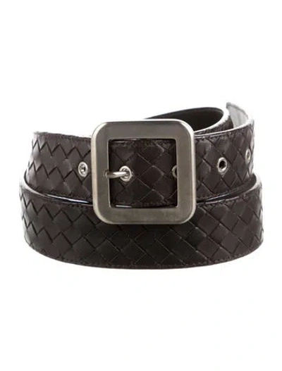Pre-owned Bottega Veneta Intrecciato Weave Leather Belt In Black