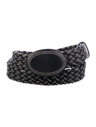 Pre-owned Bottega Veneta Intrecciato Weave Leather Belt In Black