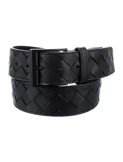 Pre-owned Bottega Veneta Intrecciato Weave Leather Belt In Black