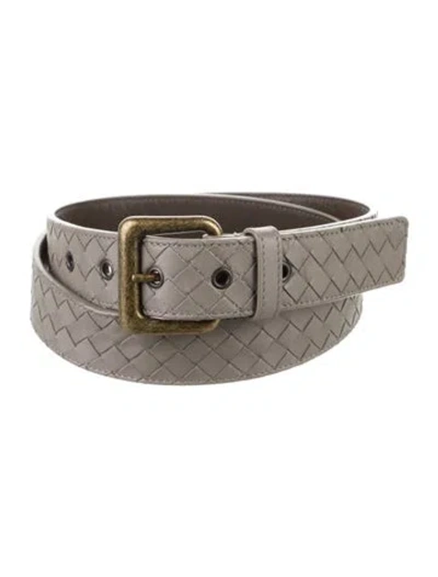 Pre-owned Bottega Veneta Intrecciato Weave Leather Belt In Gray