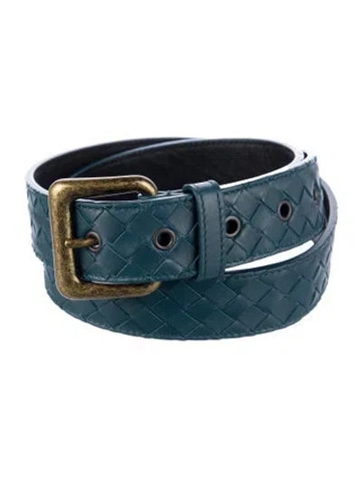 Pre-owned Bottega Veneta Intrecciato Weave Leather Belt In Green