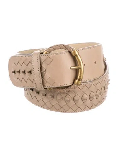 Pre-owned Bottega Veneta Intrecciato Weave Leather Belt In Neutral
