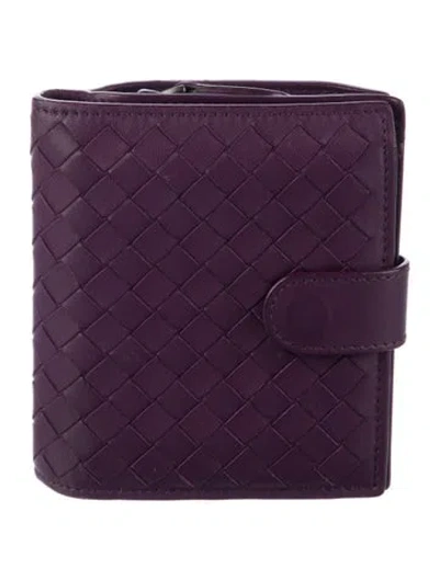 Pre-owned Bottega Veneta Intrecciato Weave Leather Bifold Wallet In Purple