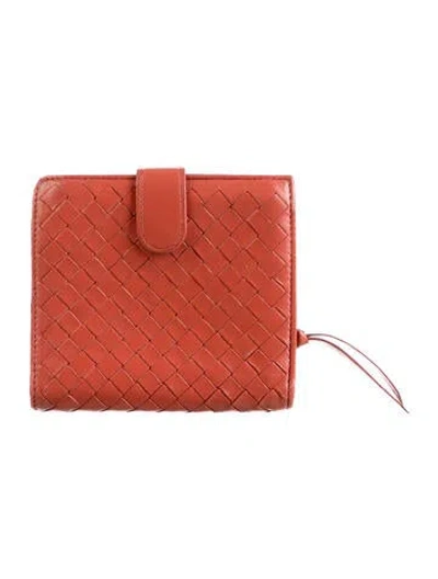Pre-owned Bottega Veneta Intrecciato Weave Leather Bifold Wallet In Red