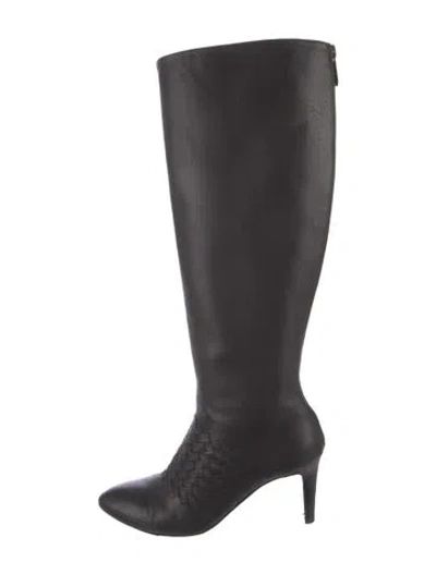 Pre-owned Bottega Veneta Intrecciato Weave Leather Boots In Black