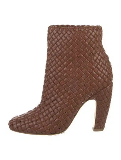 Pre-owned Bottega Veneta Intrecciato Weave Leather Boots W/ Tags In Brown