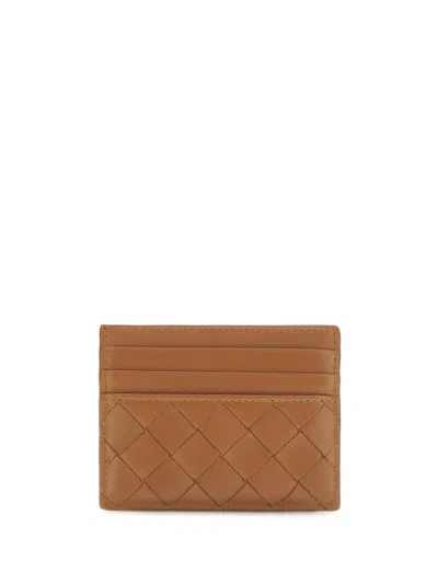 Bottega Veneta Intrecciato Weave Leather Card Case In Tannin Gold