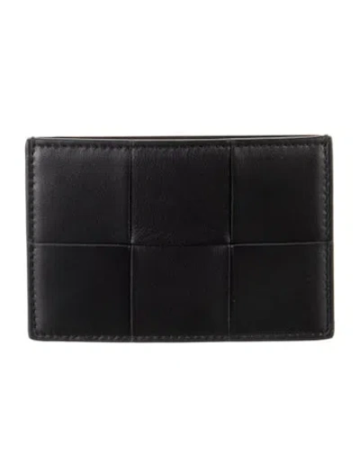 Pre-owned Bottega Veneta Intrecciato Weave Leather Card Holder In Blac