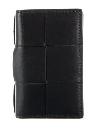 Pre-owned Bottega Veneta Intrecciato Weave Leather Card Holder In Black