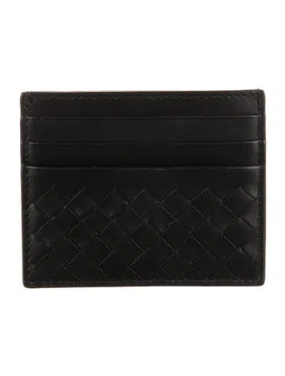 Pre-owned Bottega Veneta Intrecciato Weave Leather Card Holder In Black