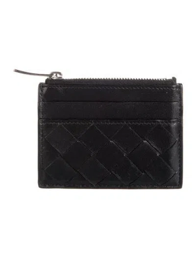 Pre-owned Bottega Veneta Intrecciato Weave Leather Card Holder In Black