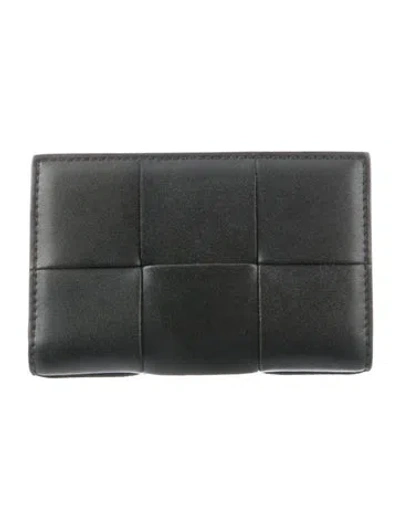 Pre-owned Bottega Veneta Intrecciato Weave Leather Card Holder In Black