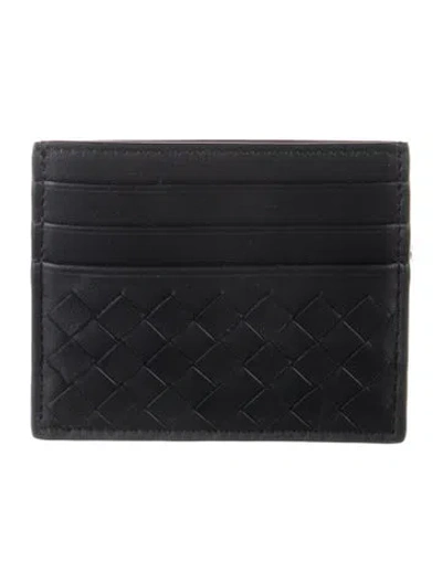 Pre-owned Bottega Veneta Intrecciato Weave Leather Card Holder In Black