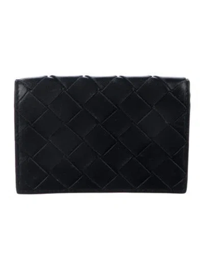 Pre-owned Bottega Veneta Intrecciato Weave Leather Card Holder In Black