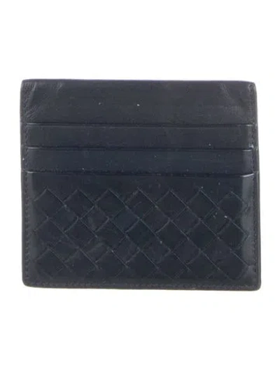 Pre-owned Bottega Veneta Intrecciato Weave Leather Card Holder In Blue