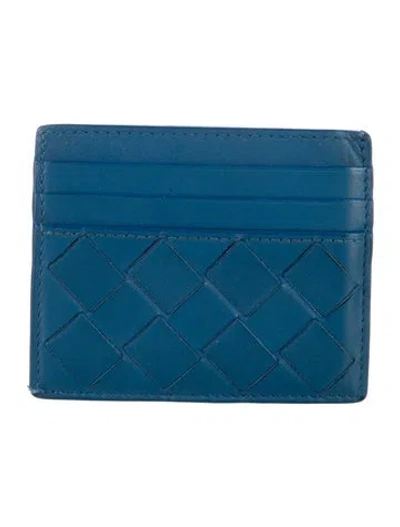 Pre-owned Bottega Veneta Intrecciato Weave Leather Card Holder In Blue