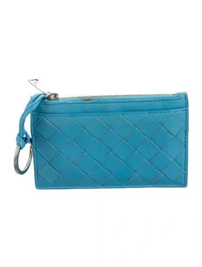 Pre-owned Bottega Veneta Intrecciato Weave Leather Card Holder In Blue