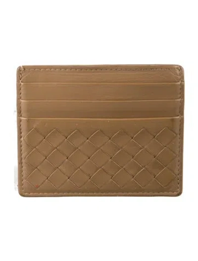 Pre-owned Bottega Veneta Intrecciato Weave Leather Card Holder In Brown