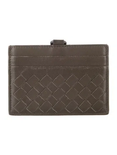 Pre-owned Bottega Veneta Intrecciato Weave Leather Card Holder In Brown