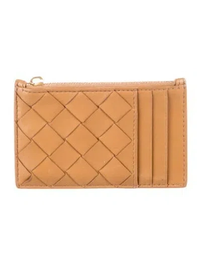 Pre-owned Bottega Veneta Intrecciato Weave Leather Card Holder In Brown