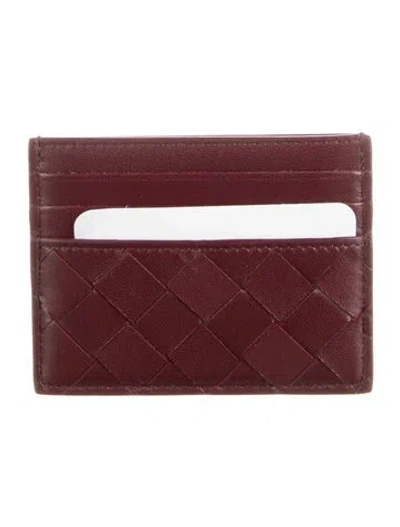 Pre-owned Bottega Veneta Intrecciato Weave Leather Card Holder In Burgundy