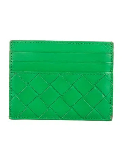 Pre-owned Bottega Veneta Intrecciato Weave Leather Card Holder In Green