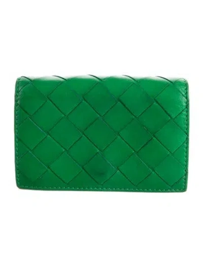 Pre-owned Bottega Veneta Intrecciato Weave Leather Card Holder In Green