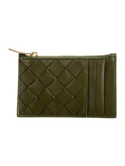 Pre-owned Bottega Veneta Intrecciato Weave Leather Card Holder In Green