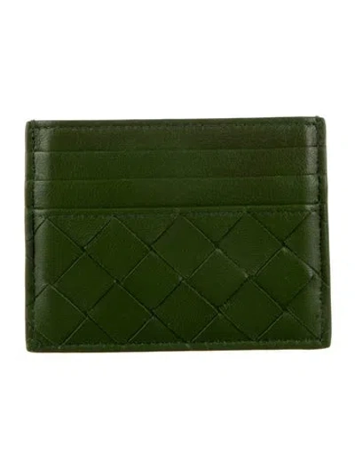 Pre-owned Bottega Veneta Intrecciato Weave Leather Card Holder In Green